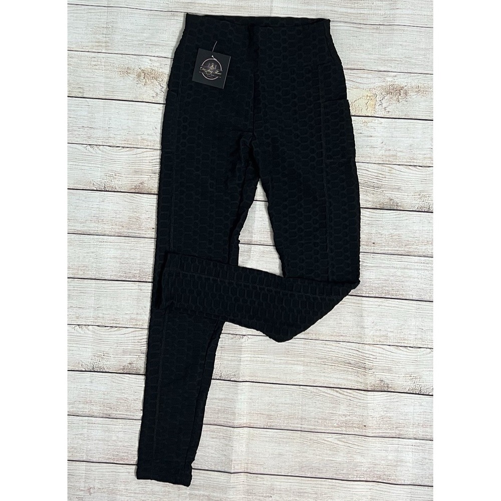 New With‎ POCKETS Black Honeycomb Scrunch Butt Leggings Size S/M Butt Lifting